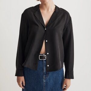 Madewell Silk Button Up Shirt NM441 Black S